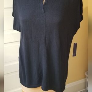 NYDJ NWT Black Drop Cap Sleeve Knitted Linen & Cotton Tunic Size XL